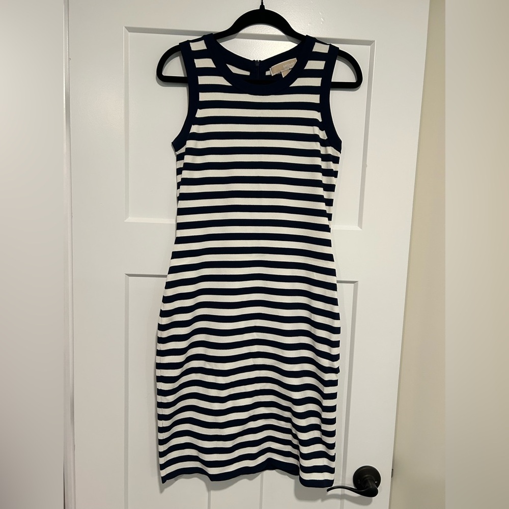 MICHAEL Michael Kors Navy and White Striped Sleeveless Knit Dress